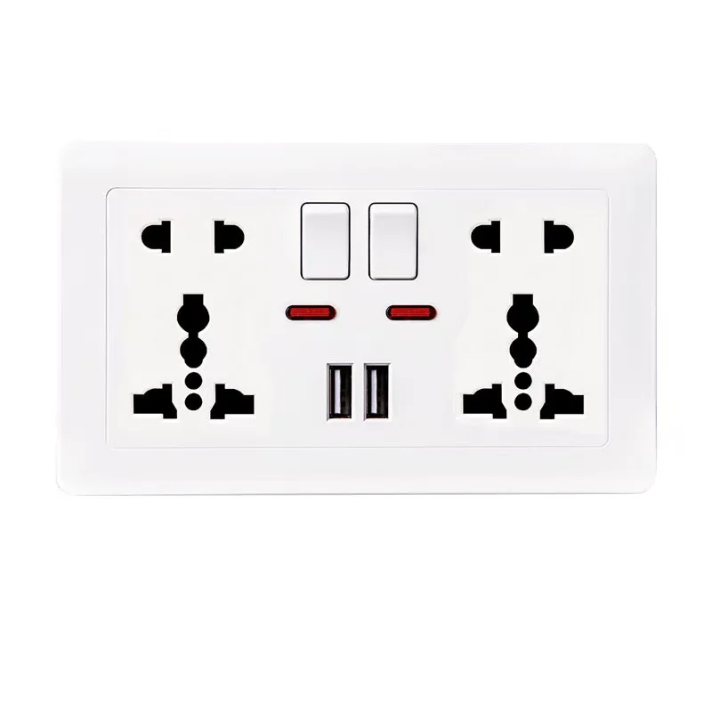13 a English Plug Socket With USB Fast Charge Type-C English Standard Square Pin Three-hole Panel White