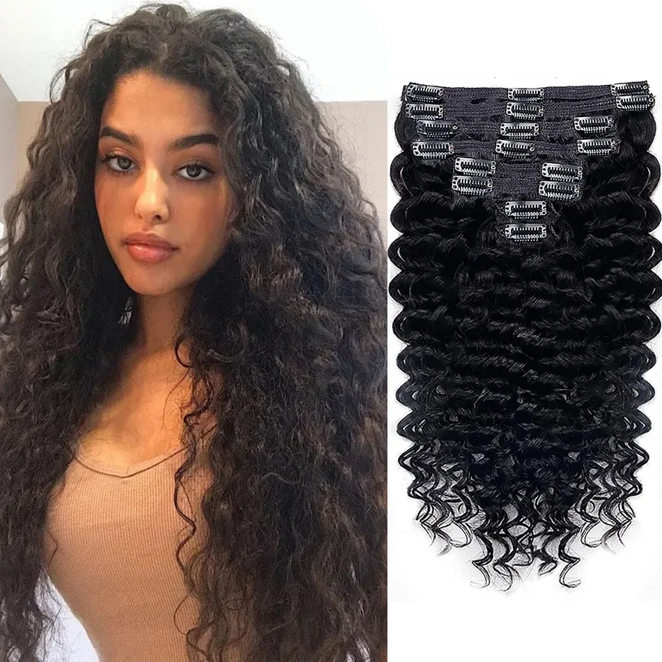 Deep Wave Clip ins Human Hair Extensions for Women 8Pcs_voghion.com