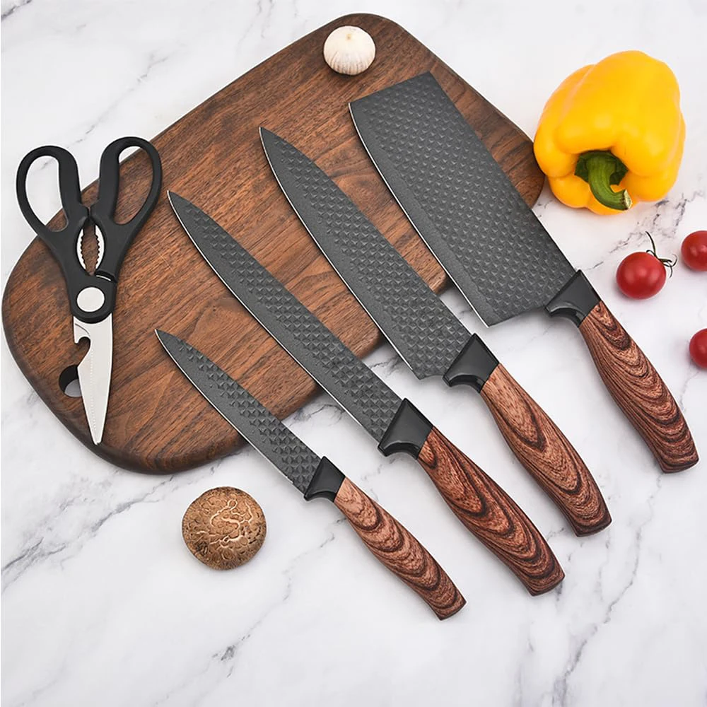Hot Selling Cuchillos Kitchen Knife Toallwin Wood Grain Coating Kitchen