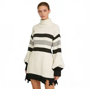 Private Label Women's Long Chinese Style Knit Sweater 500 MOQ Custom Material & Color Front Logo Quick Delivery for Retailers