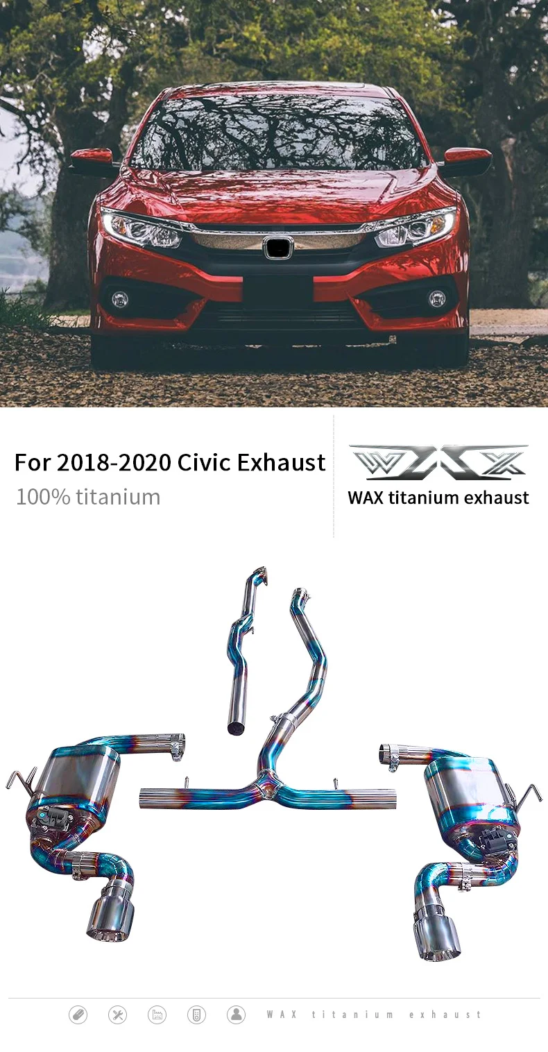 Titanium Catback System Pipe Titanium Alloy Exhaust Valve For Honda Civic 10th Generation 2016-2022