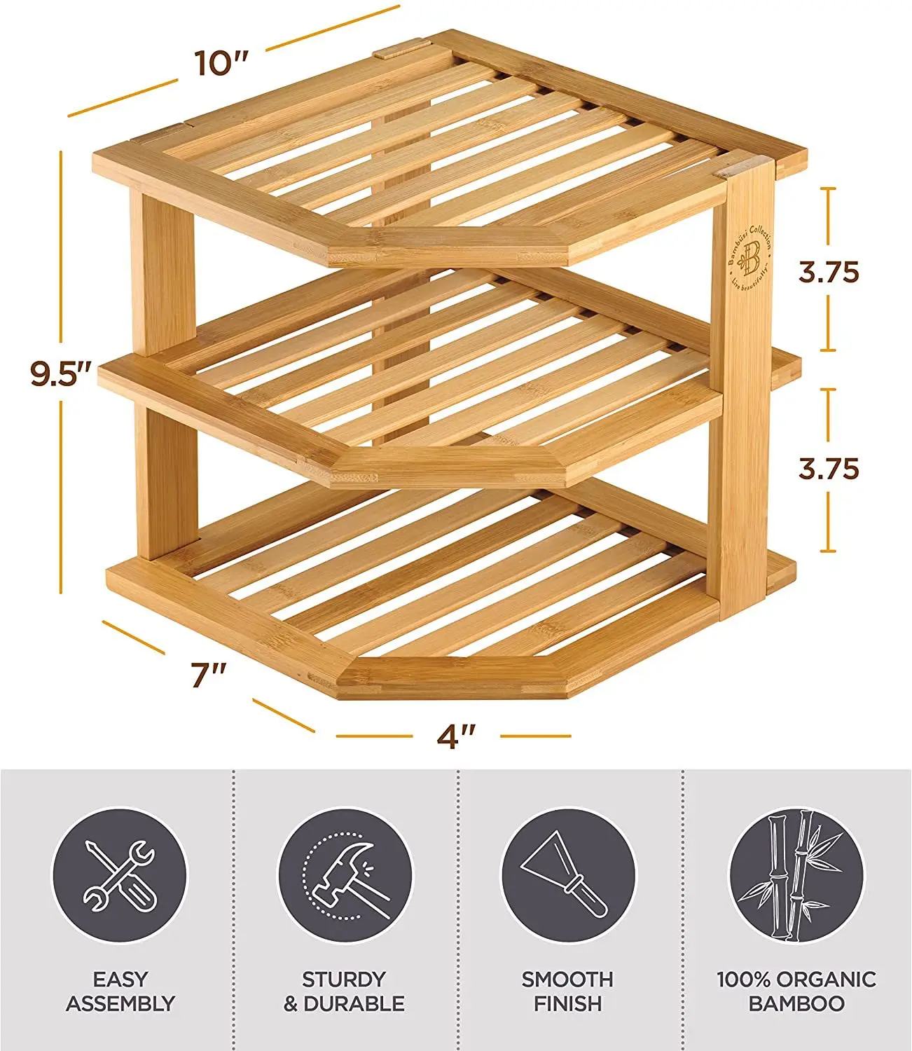 Estante de esquina organizador para encimera de cocina, de bambú, con 3  niveles de almacenamiento para baño, especias, escritorio, estantería, con