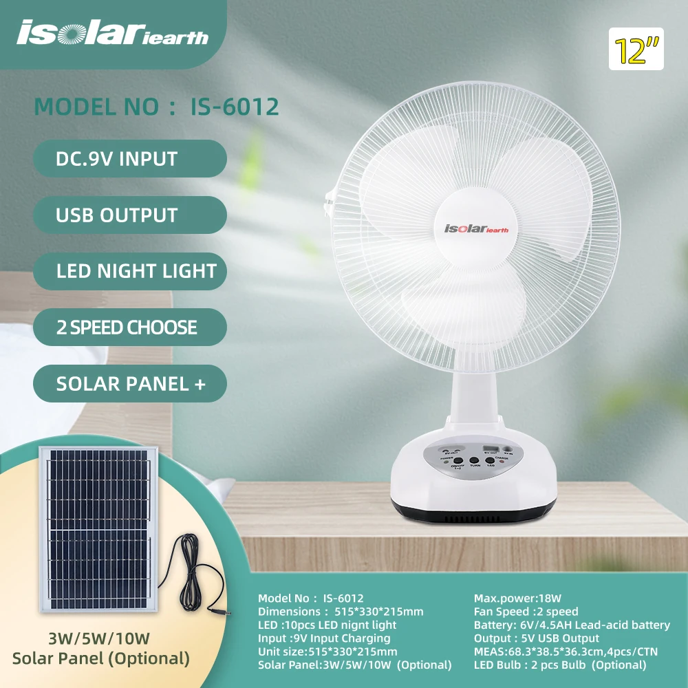 12 Inch Rechargeable Solar Panel Fan Solar Powered Outdoor Fans Solar ...