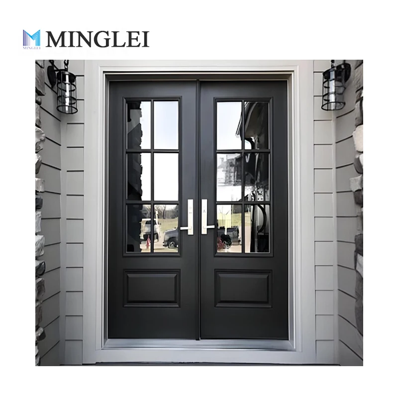 Minglei Customized German Hardware Aluminum Double Glass Panel Swing Casement Door Residential Aluminum Pivot Door