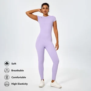Wholesale Comfortable Yoga Fitness Jumpsuit for Women Short Sleeve One Piece Sportswear Gym Bodysuit Workout Sports Jumpsuits