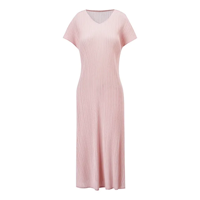 Pleat Wholesale 2024 Summer New Elegant Dress Slimming Waist V-Neck Design High-end Long Skirt