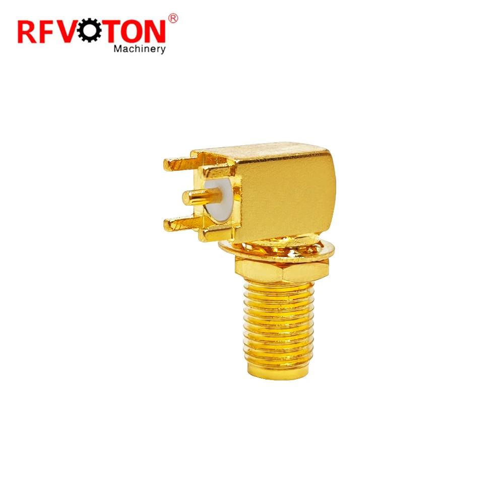 Factory Price Sma Female Jack Hembra Bulkhead RA Right Angle 90 Degree PCB Edge Rf Coax Coaxial Connector 7mm Flange RFVOTON