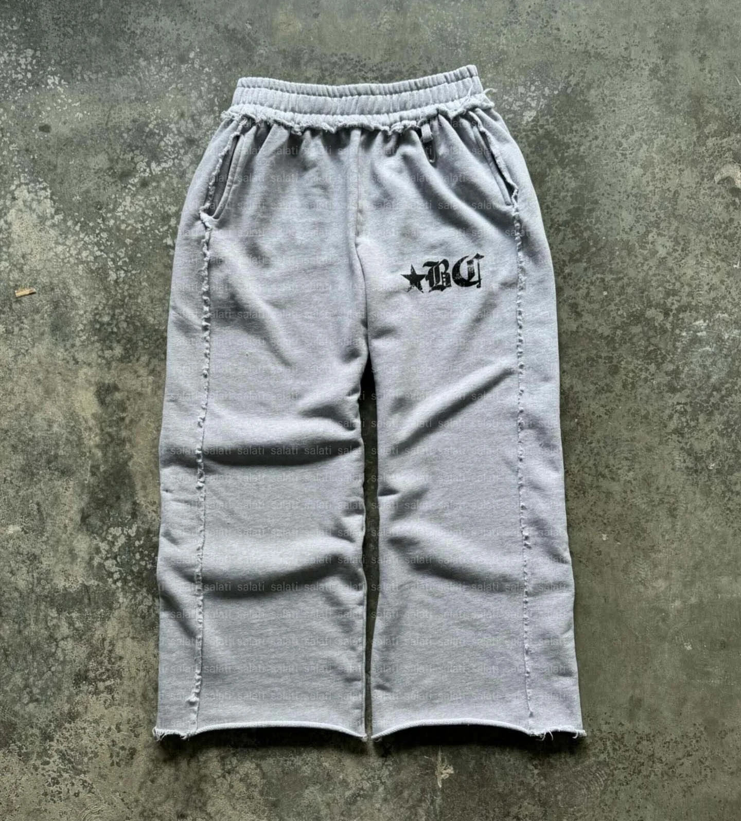 Custom Trackpants Vintage Heavyweight Cotton French Terry Oversized Raw Hem Flare Distressed Trousers Baggy Track Sweatpants Men gallery 2