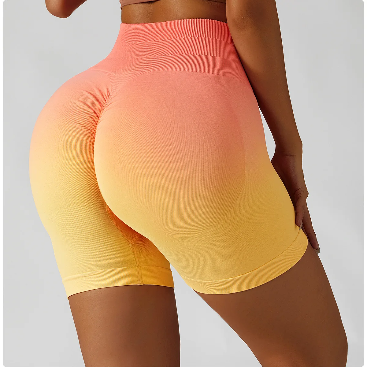 Seamless Gradient yoga shorts Breathable tight gym shorts Women High waist stretch butt workout fitness  shorts