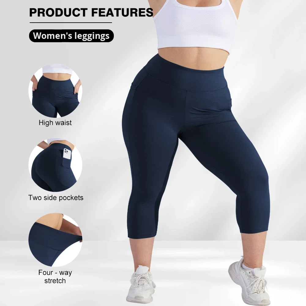 Style Three-Quarter Yoga Pants Shorts High-Waisted Crescent Pocket Casual Running Sports preview