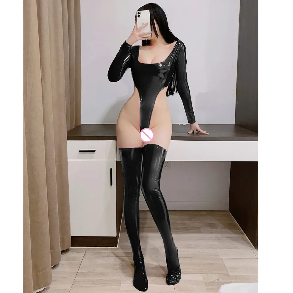 Sexy Women High Cut Bodysuit PU Faux Leather Latex One Piece Thong Catsuit  Tempting Erotic Lingerie Sex Night| Alibaba.com