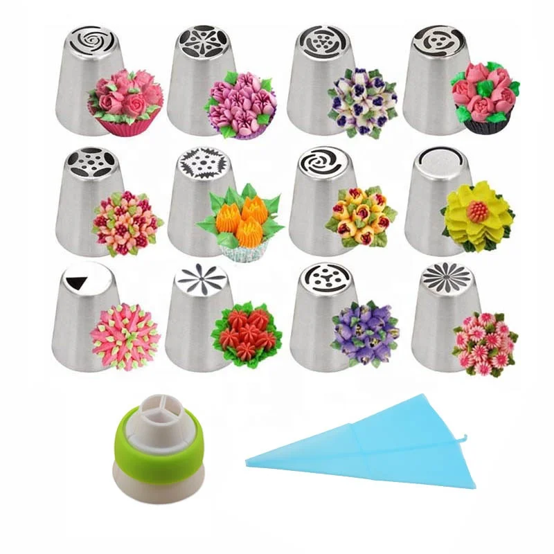 14PCS Stainless Steel Nozzle Z 16 Pcs Silicone Icing Piping Cream Pastry Bag 