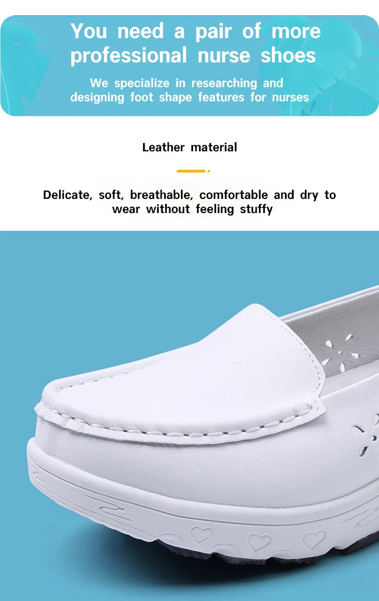 Nurse Nursing Shoes Hospital for Women White Shoes Comfort Hollow Out Breathable Anti-slip Flat Safety Work Shoes