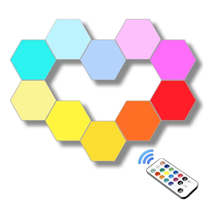télécommande led hexagone lumières smart rgb changement de couleur led mur  lumières modulaires panneaux légers