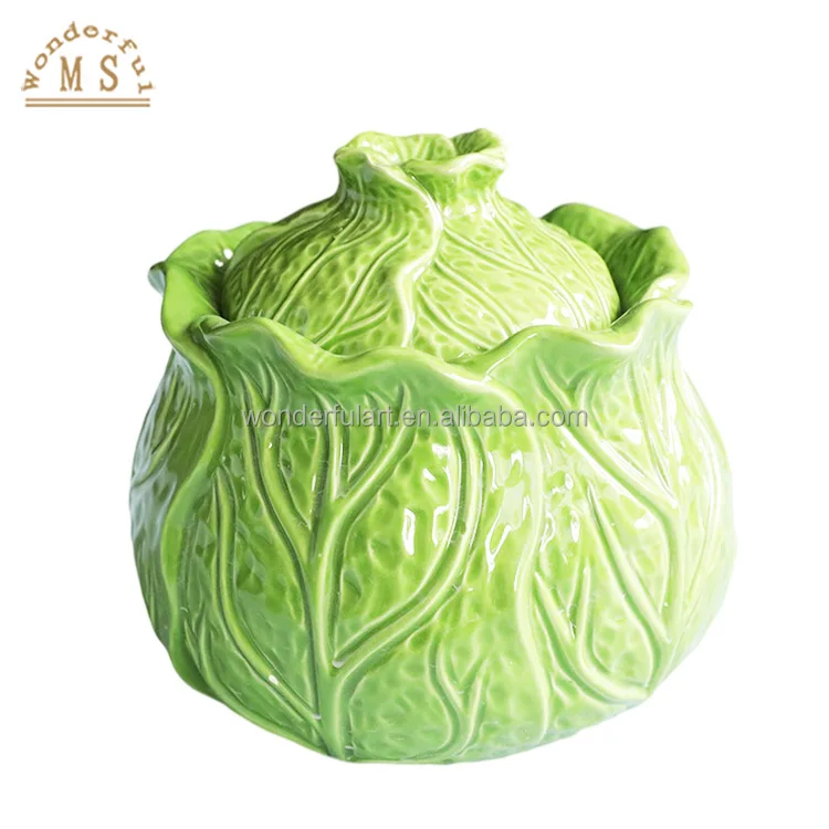 Wholesale cartoon Ceramic Cabbage leaves Canister Storage porcelain vegetable Jar bowl kitchenware tableware