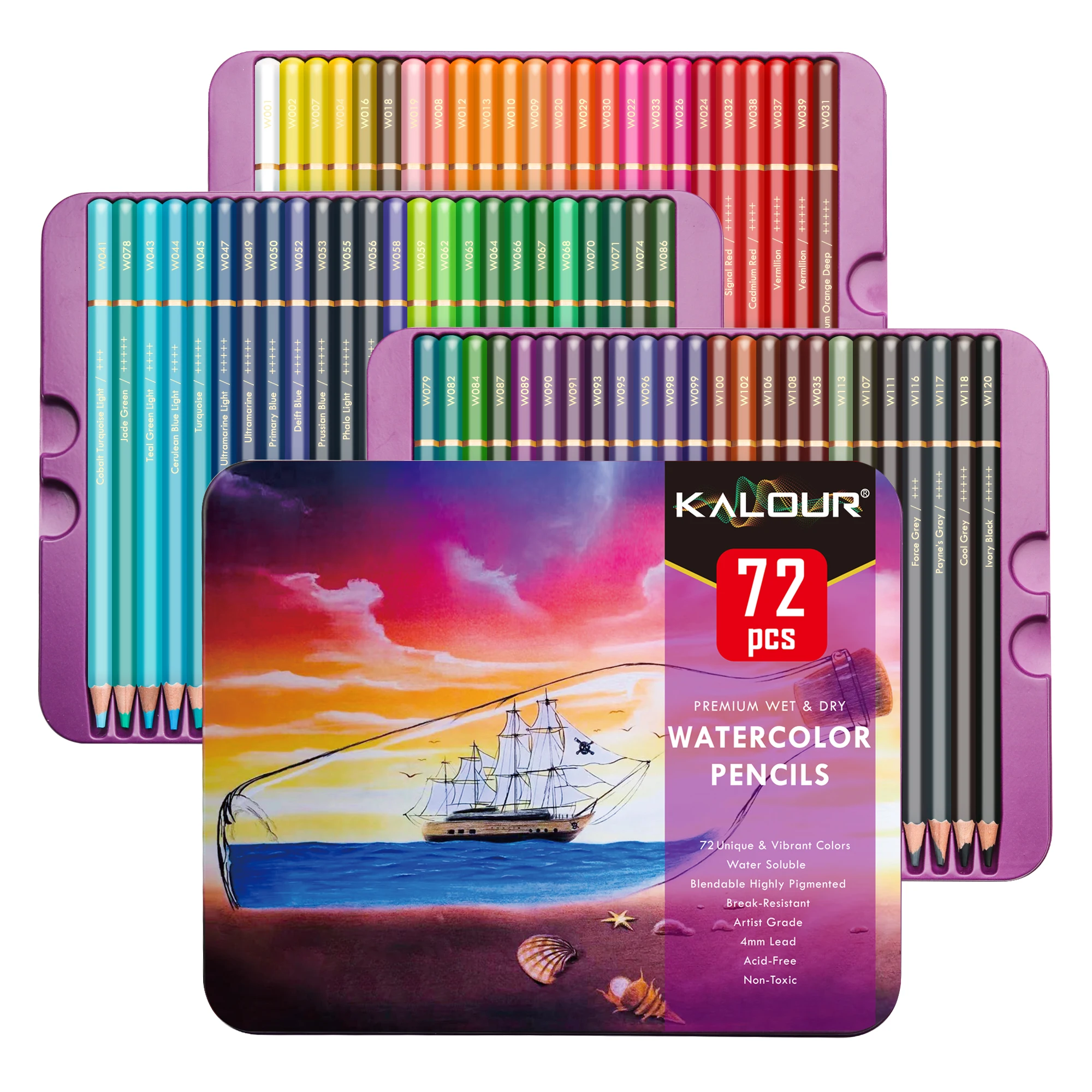 KALOUR Set 72 Matite Acquerellabili Professionali | Con Pennello E Penna Ad Acqua | Per Artisti E Hobby - Foto 4