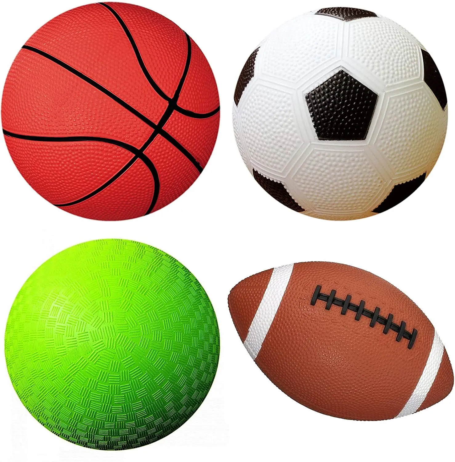 Sports Balls with Hand Pump for Kids and Toddlers - (Pack of 4) 6-Inch Diameter Rubber Sport Ball Toy Set Includes Football, Soc