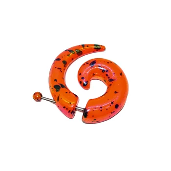 Paint Splatter Print Solid Acrylic Taper with Spiral Solid Acrylic Taper Orange Body jewelry