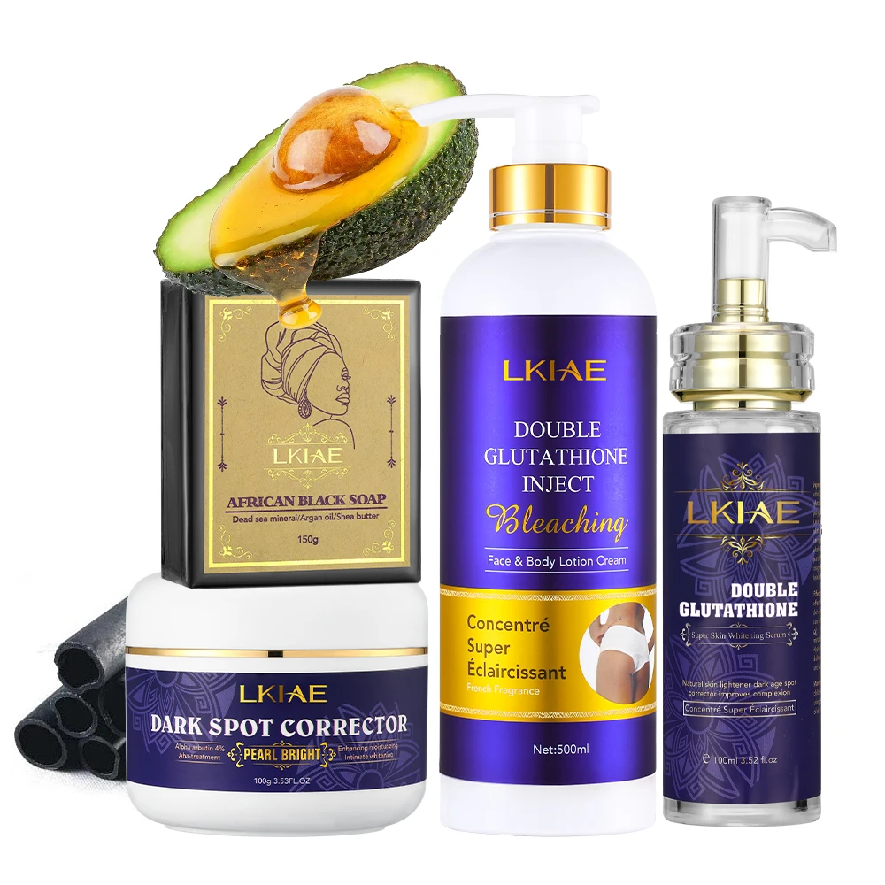 glutathione pour eclaircir la peau LKIAE Crème éclaircissante pour le visage et le corps à double glutathion  biologique, marque privée, crème éclaircissante pour la peau, ensemble  complet de soins de la peau