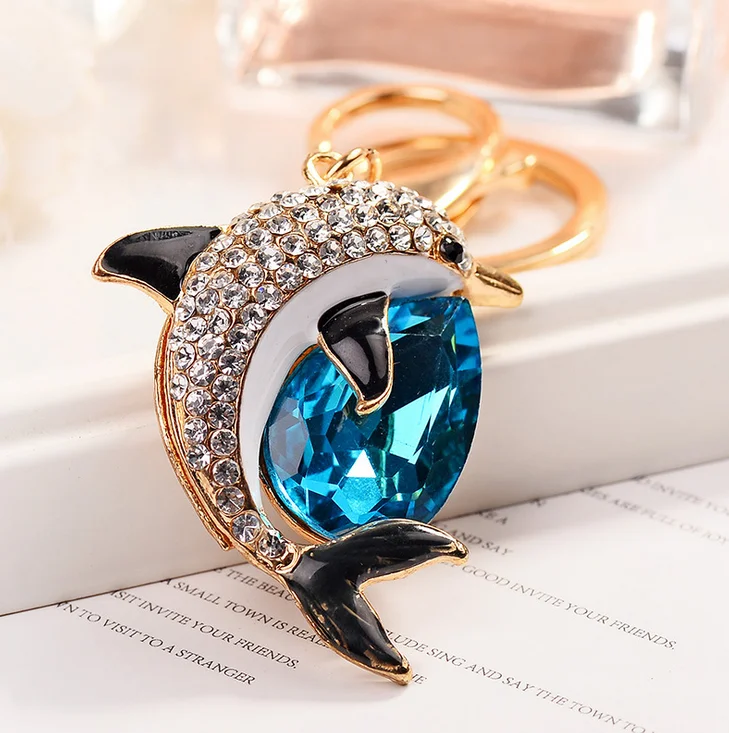 Модный металлический брелок в виде дельфина, Хрустальный брелок для ключей, аксессуары для рекламного подарка