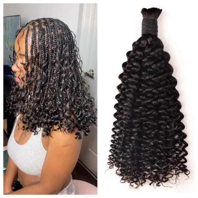 KAMA Prestretched Crochet Braiding Hair Bulk Bundles 100 Grams Jerry Curly No Weft Boho Braids Human Hair for Braiding