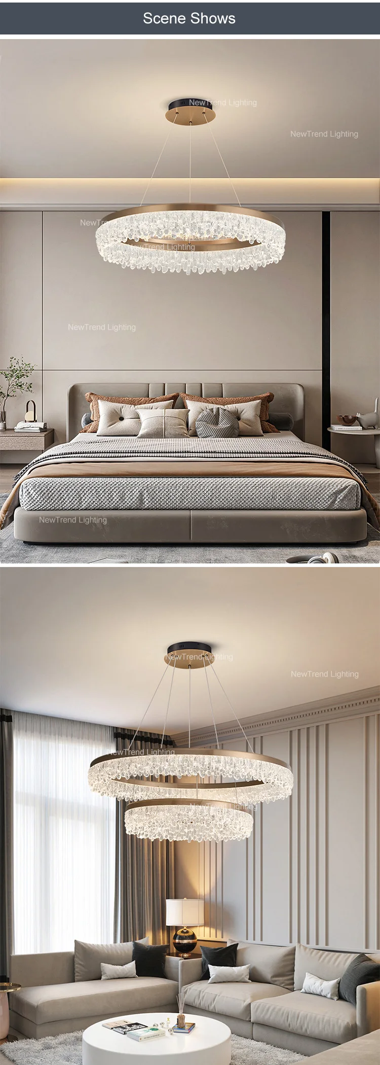 lc88206 new product indoor decoration pendant light living dining room restaurant home acrylic ceiling led ring chandelier-5