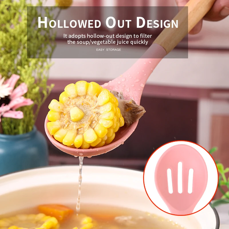 Набор кухонной утвари с деревянной ручкой, набор кухонной утвари с антипригарным покрытием, набор из 12 силиконовых кухонных принадлежностей с держателем