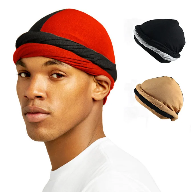 H162D New Design Fashion Adjustable Double Cotton Satin Ethnic Turban Head Wrap for Men