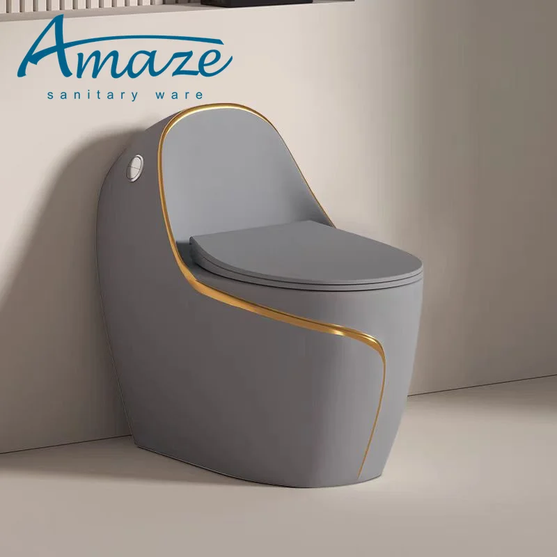 New design black gold line colored  bathroom water closet one piece toilet porcelain  Sanitary Ware factory