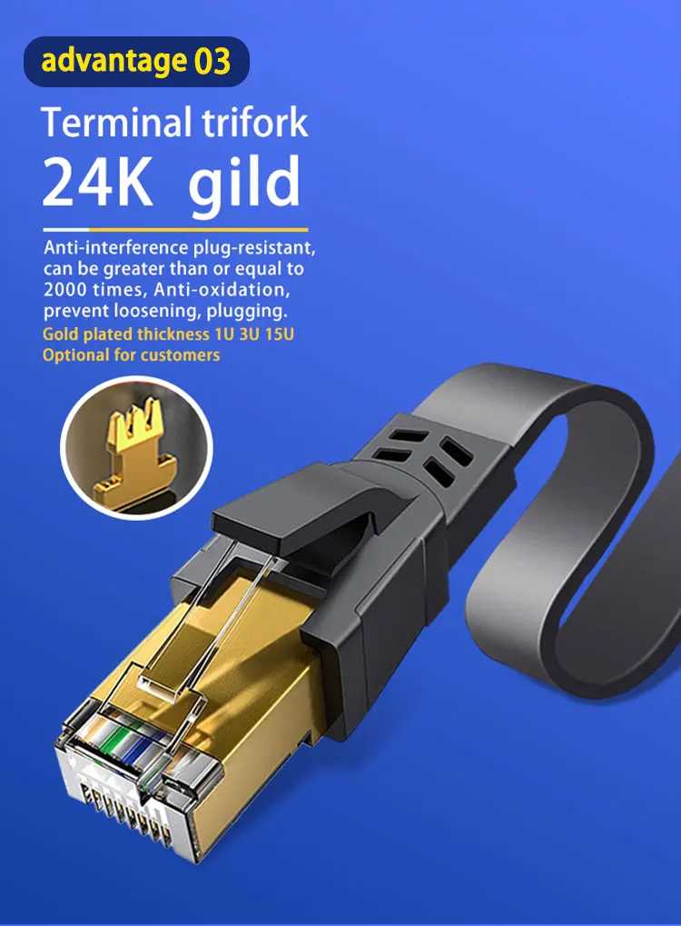32awg 50m Lszh 0.5m 5m Sstp Ftp Braided Flat Rj45 S/stp Lan Gold 100m Cat7 Cat8 Network Ethernet Cable for Telecommunication插图3