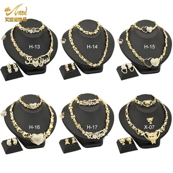 XOXO Heart Party 18k earring set cubic zirconia brand fine brand brass gift brazilian costume gold plated african jewelry set