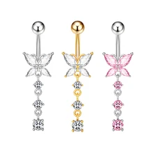 10Pcs/Set Stainless Steel Belly Ring  Butterfly 3 Small Zircon Belly Button Ring Bulk Sexy Navel Piercing Lady Y2K Sexy Jewelry