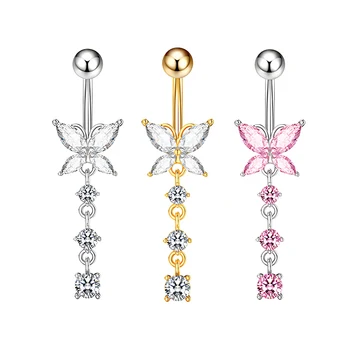 10Pcs/Set Stainless Steel Belly Ring  Butterfly 3 Small Zircon Belly Button Ring Bulk Sexy Navel Piercing Lady Y2K Sexy Jewelry