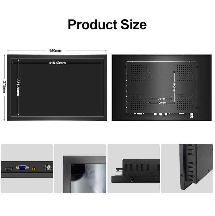 Economic 18.5 Inch Industrial Touch Screen Monitor IPS 1366x768 Resistive TFT LCD Metal Case USB New Wall Mount OEM/ODM
