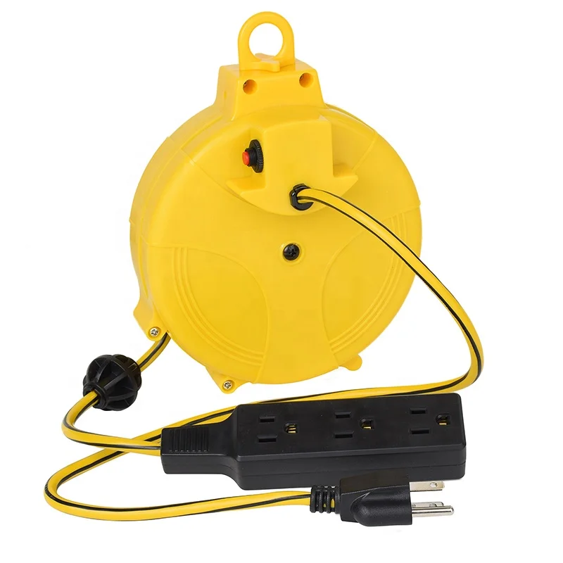 AC Power Cord 20, FT Retractable Extension Cord Reel with Multi-Plug Extension Retracting Extension Cord Wheel