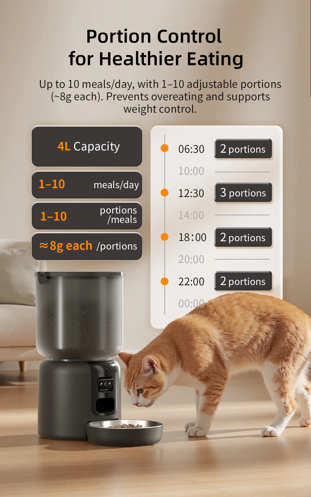 Smart automatic cat feeder WiFi app voice recording 4L wireless power supply