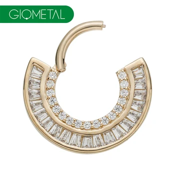 Giometal 14K Solid Yellow Gold Piercing body Jewelry Wholesale Septum Clicker Ring Nose Jewelry Top Ends