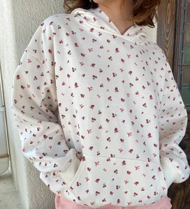 Wholesale Custom logo Cherry Print 100% Cotton Pullover with Kangaroo Pocket Cover Hoody Soft Hoodies Woman