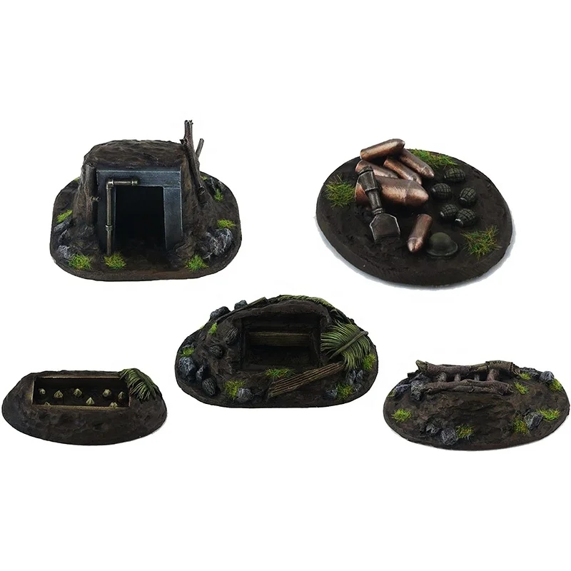 جملة بالجملة من التماثيل المصغرة ثلاثية الأبعاد المصنوعة من الراتنج لألعاب الحروب على الطاولة، مع مشاهد غابية وتماثيل تمثل مواقع دفاعية مخفية