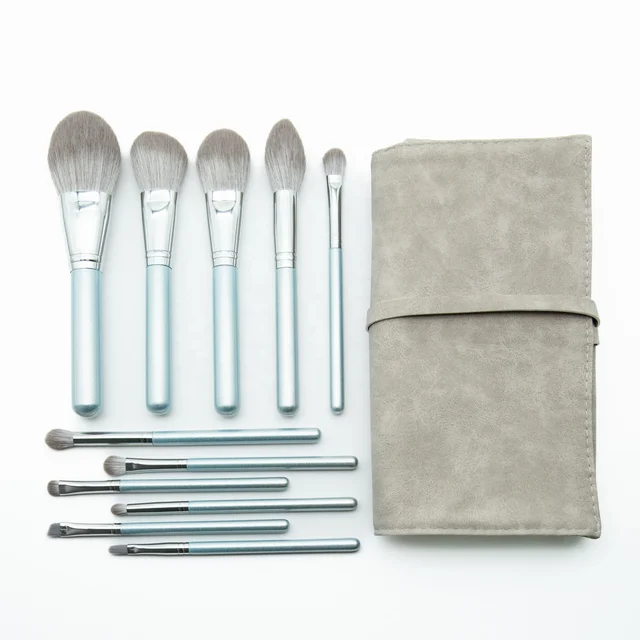 2025 Professional Vegan Makeup Brush Set Custom Logo Starry Ocean Series 11-Piece Application Brushes with Roll PU Pouch