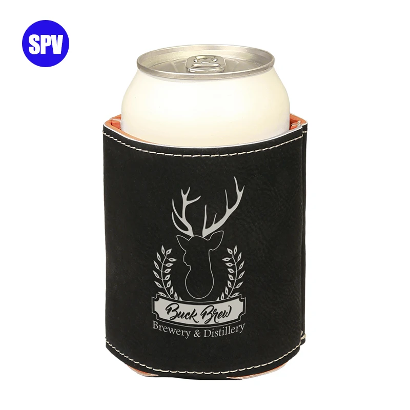 Laserable Leatherette Can Cooler, Leather Beverage Holder, Laser Blank Beer Can Cooler