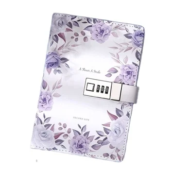 Custom Printing Leather Cover A6 Refillable Binder Budget Notebook Journals Planner Daily Diary with Combination Lock Workbook
