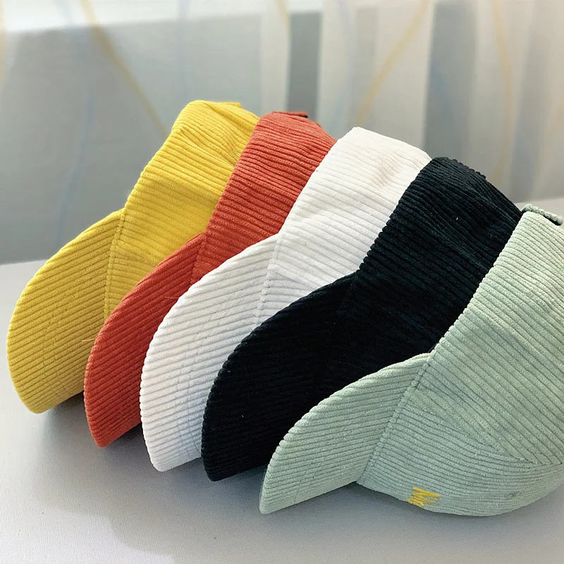 Korean autumn and winter baby corduroy peaked cap children alphabet casual hat trendy boys personality short brim baseball cap
