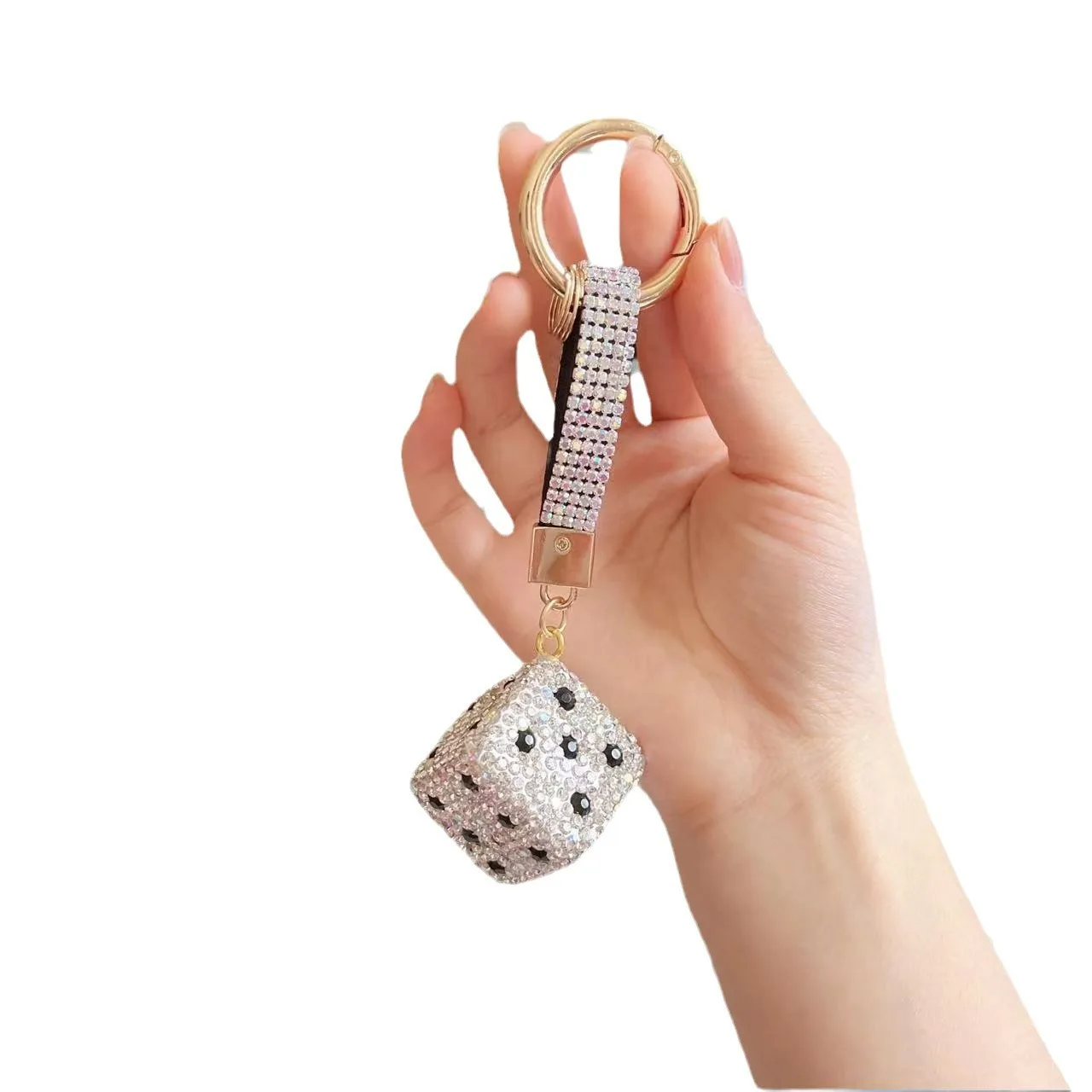 Casino Keychain - Rhinestone Metal Dice Rotate Keychain
