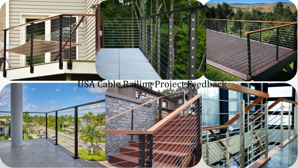 Black stainless steel railing carbon steel brushed wire cable balustrade safety cable fence outdoor use supplier