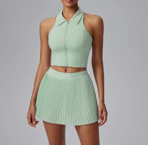 New Pocket Design Pleated Tennis Skirt Set Woman Quick Dry Sports Professional Training Tennis Wear Knee Solid Shorts Skirts