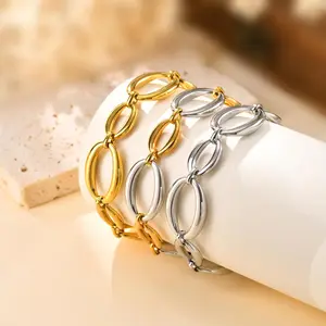Simple Stainless Steel Chunky Link Chain Bracelet 18k Gold Plated Geometric Pattern Bracelet for Women