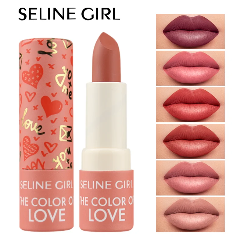 Oem 6 Colors Warm Bright Sweet Love Matte Lipstick Silky Misty Mud Smooth Moisturize Red Lipstick for Dark Skin
