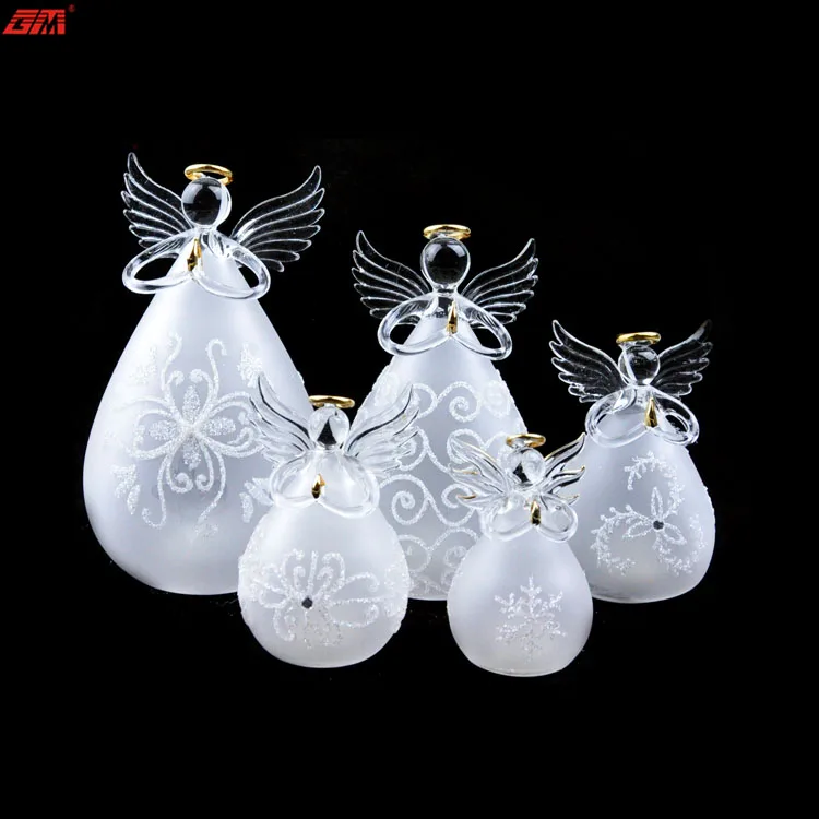 Wholesale decorative led light angel glass angel ornament transparent figurine christmas