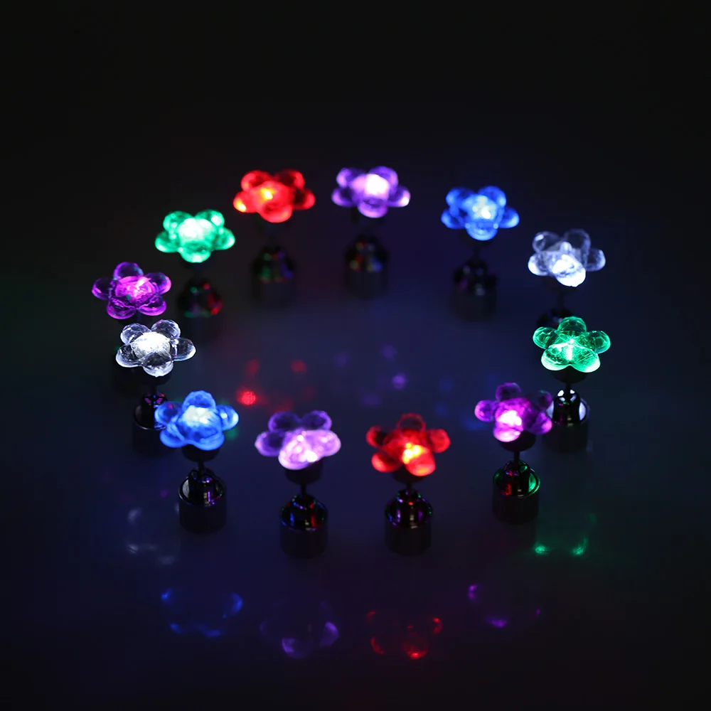 Bluelans Light Up LED Earrings - 2pcs Cubic Zirconia Party Ear Studs With Replaceable Battery
